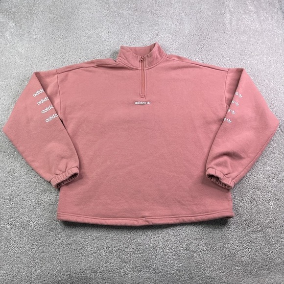 adidas Tops - Adidas Sweatshirt Womens Medium Pink Trefoil Repeat Quarter Zip Pullover Sweater